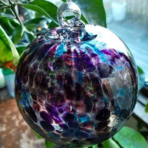 Hanging Glass Ball 4" Diameter Purple & Aqua Specks Witch Ball (1) 19HB6